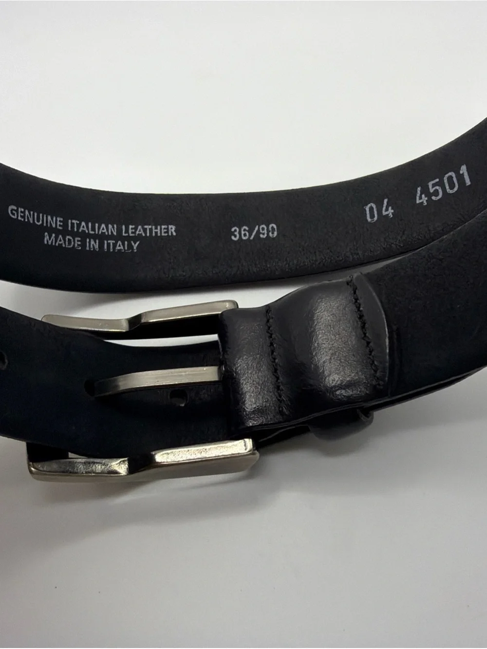 Black Italian Leather Dress Belt - Silver Color Buckle Men's Size 36/90